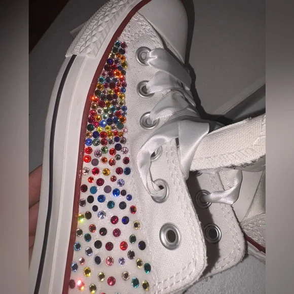Converse Custom Multicolor Rhinestone Kicks! Sz 8 Woman. Low top one of. Kind! - Picture 15 of 16